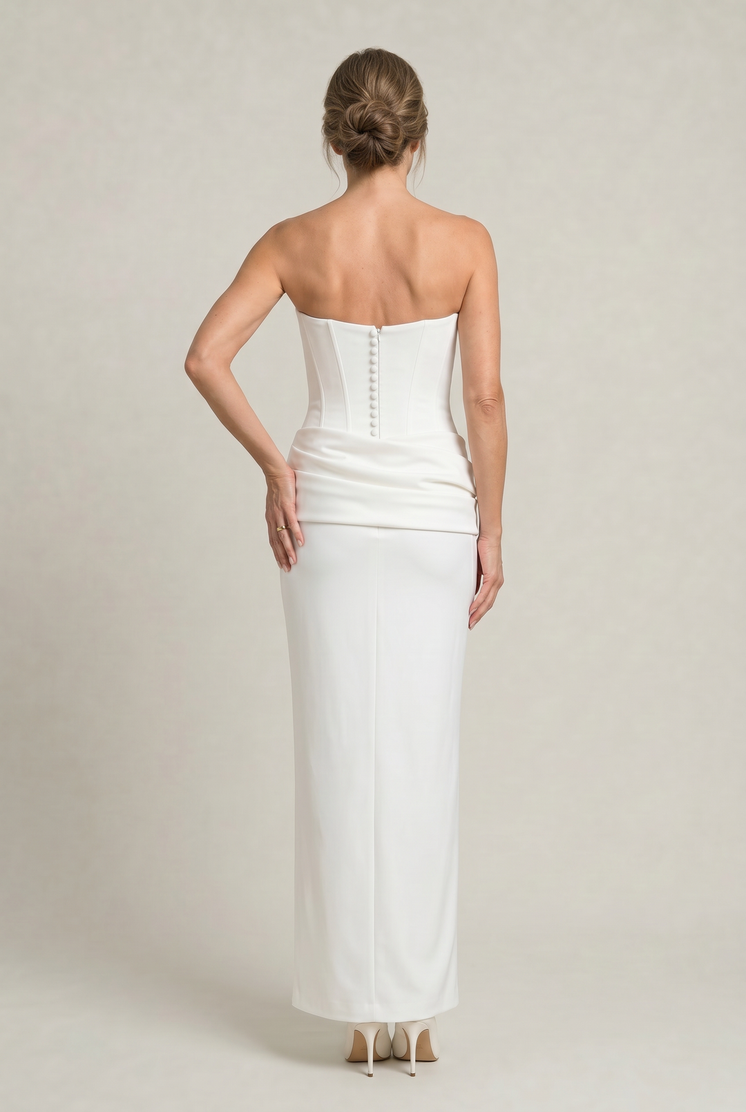 Women's Corset Strapless Maxi Dress in White | Invictora.com
