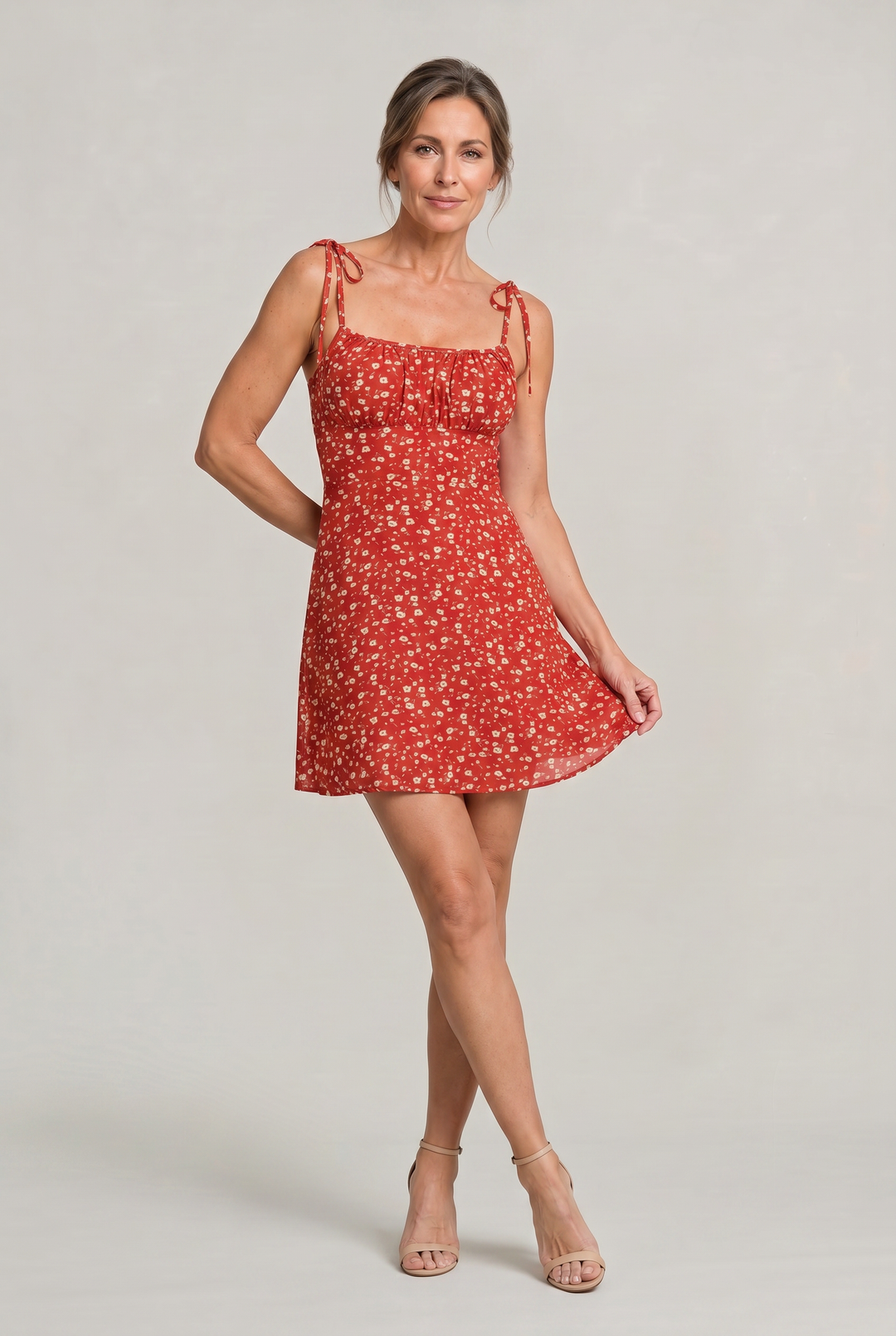 Women's Floral Print Tie Strap Mini Dress in Red | Invictora.com