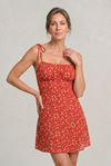 Women's Floral Print Tie Strap Mini Dress in Red | Invictora.com