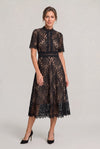 Women's Elegant Lace Midi Dress - High Neck Silhouette with Refined Cutwork Detail product image | Invictora.com