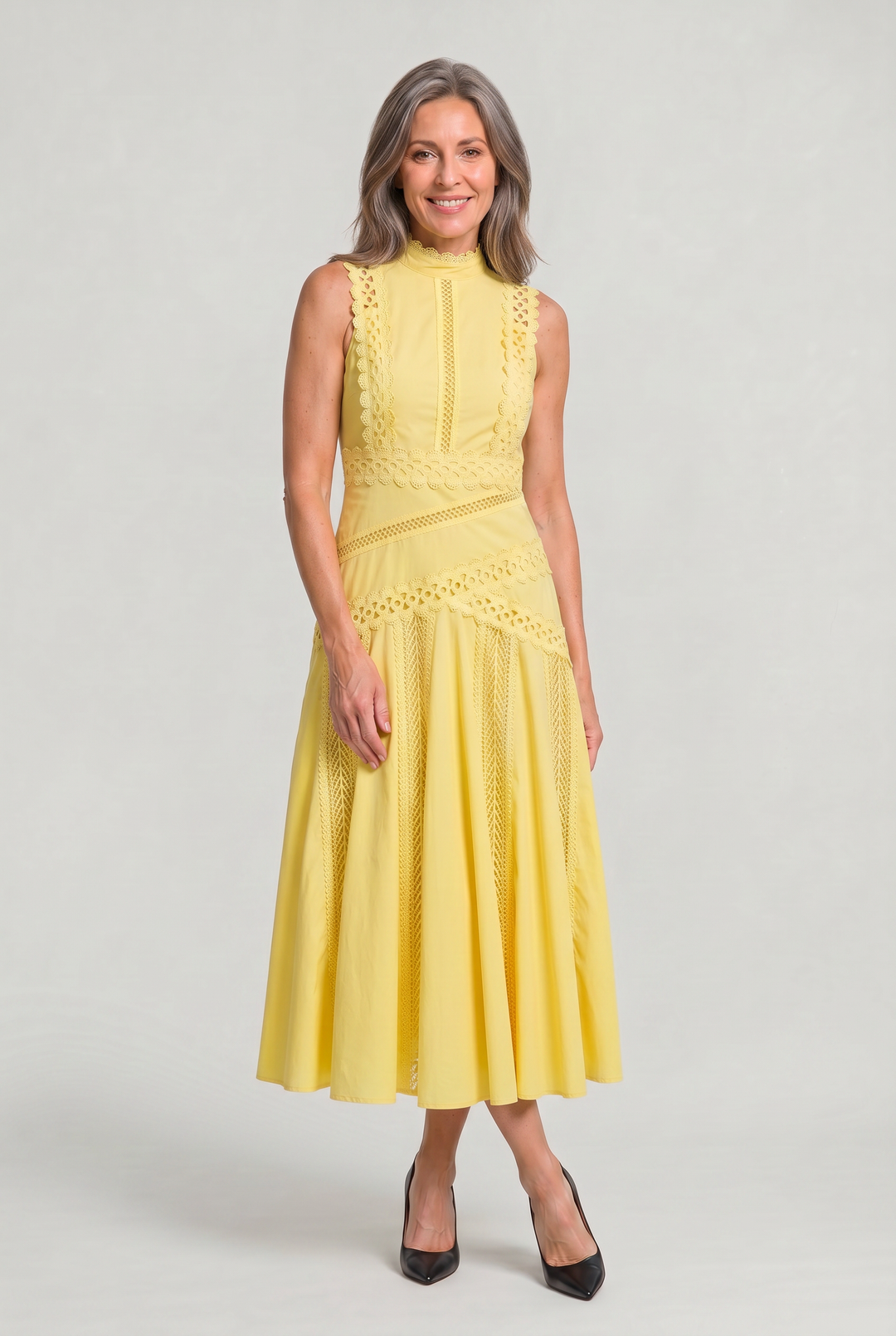 Women's Sleeveless Lace Panel Midi Dress product image | Invictora.com
