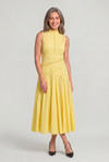 Women's Sleeveless Lace Panel Midi Dress in Yellow | Invictora.com