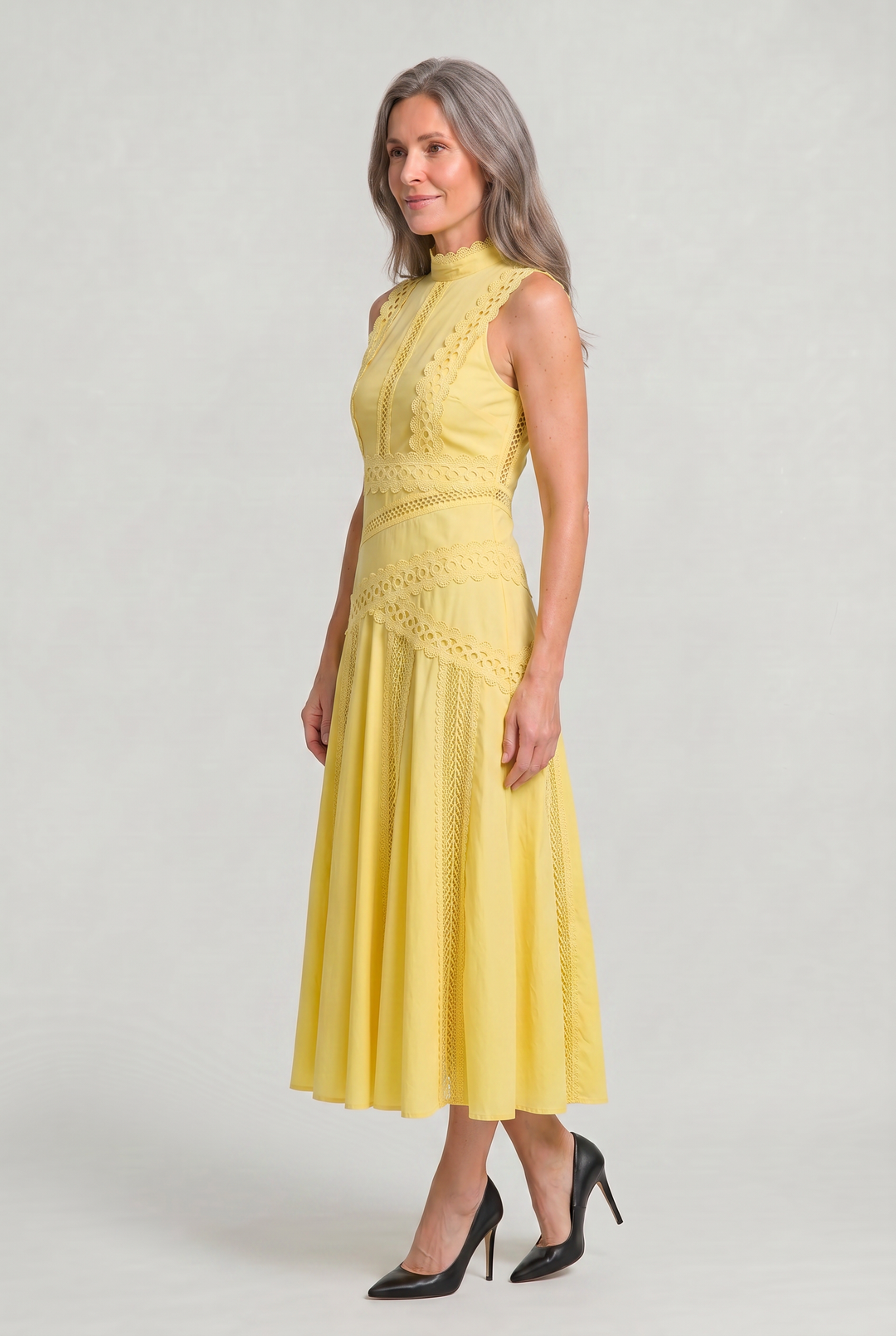 Women's Sleeveless Lace Panel Midi Dress product image | Invictora.com