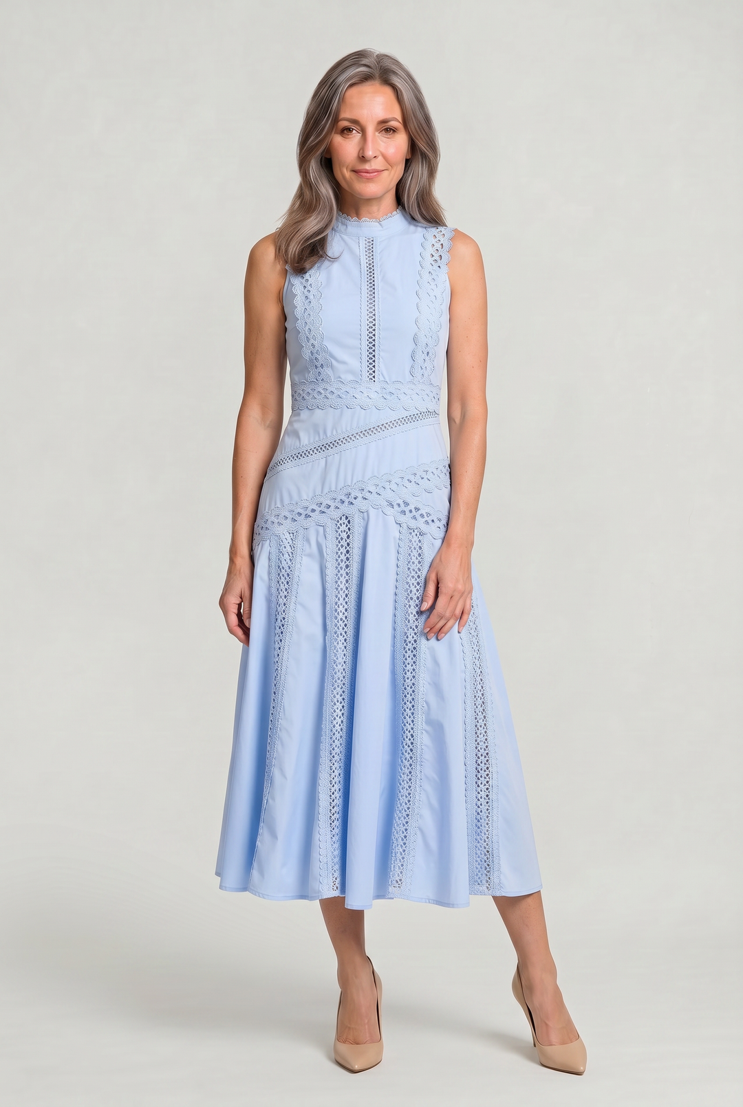 Women's Sleeveless Lace Panel Midi Dress product image | Invictora.com