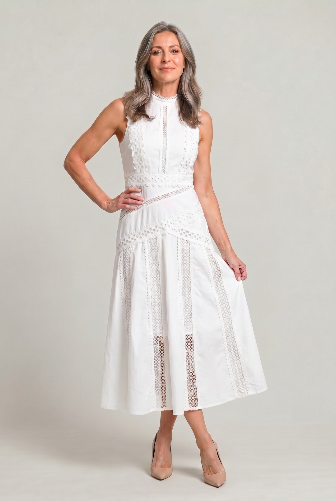 Women's Sleeveless Lace Panel Midi Dress product image | Invictora.com