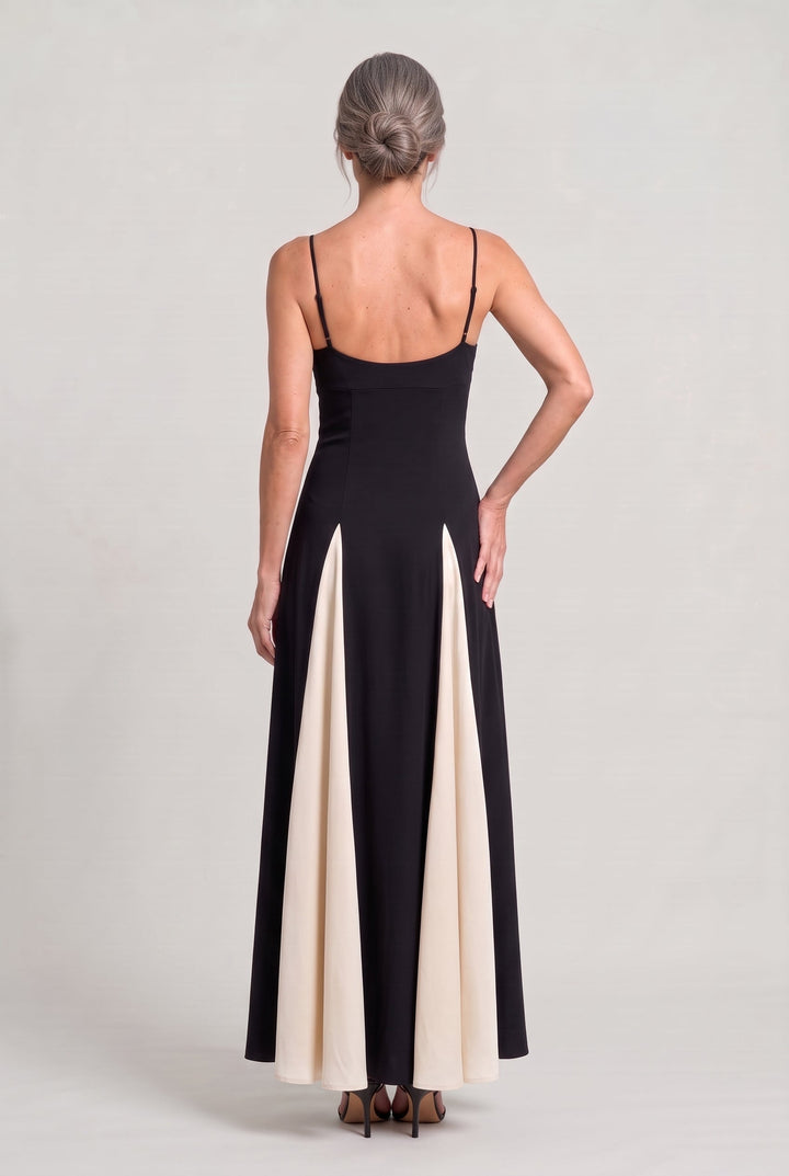 Women's Spaghetti Strap Contrast Colour Maxi Dress in Black | Invictora.com