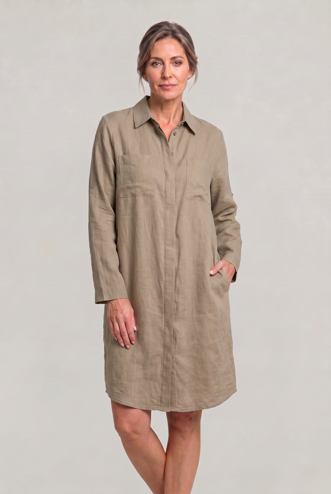 Women's Oversized Button Down Linen Shirt Dress product image | Invictora.com
