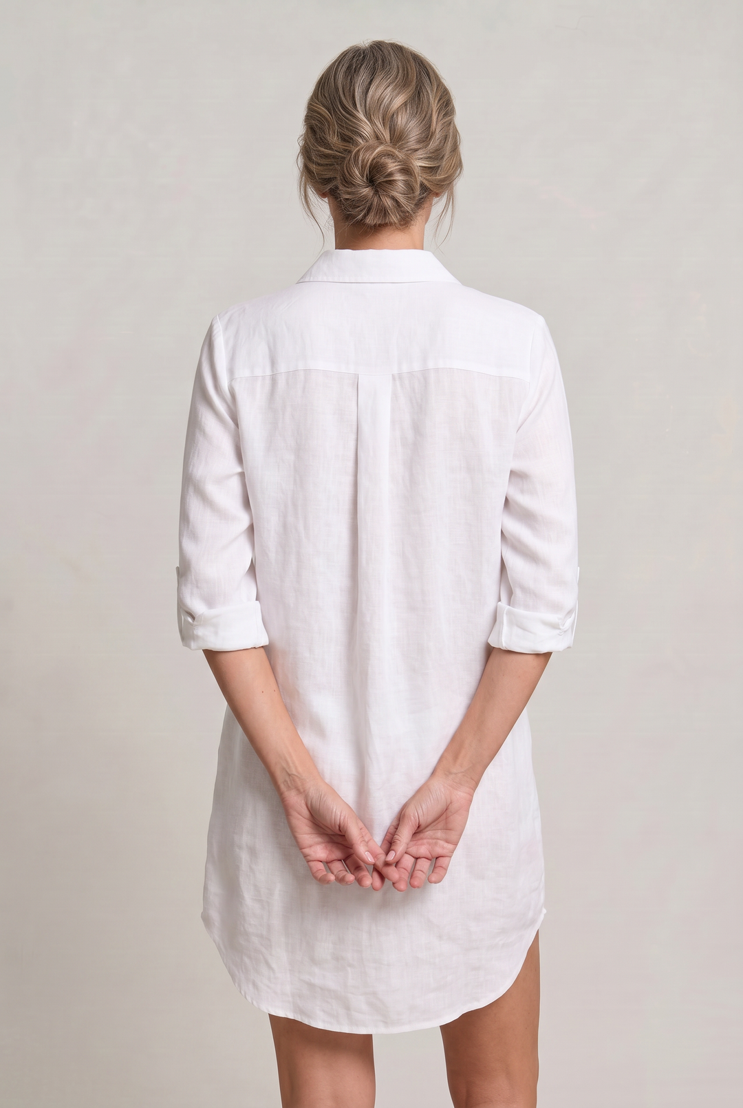 Women's Oversized Button Down Linen Shirt Dress in White | Invictora.com
