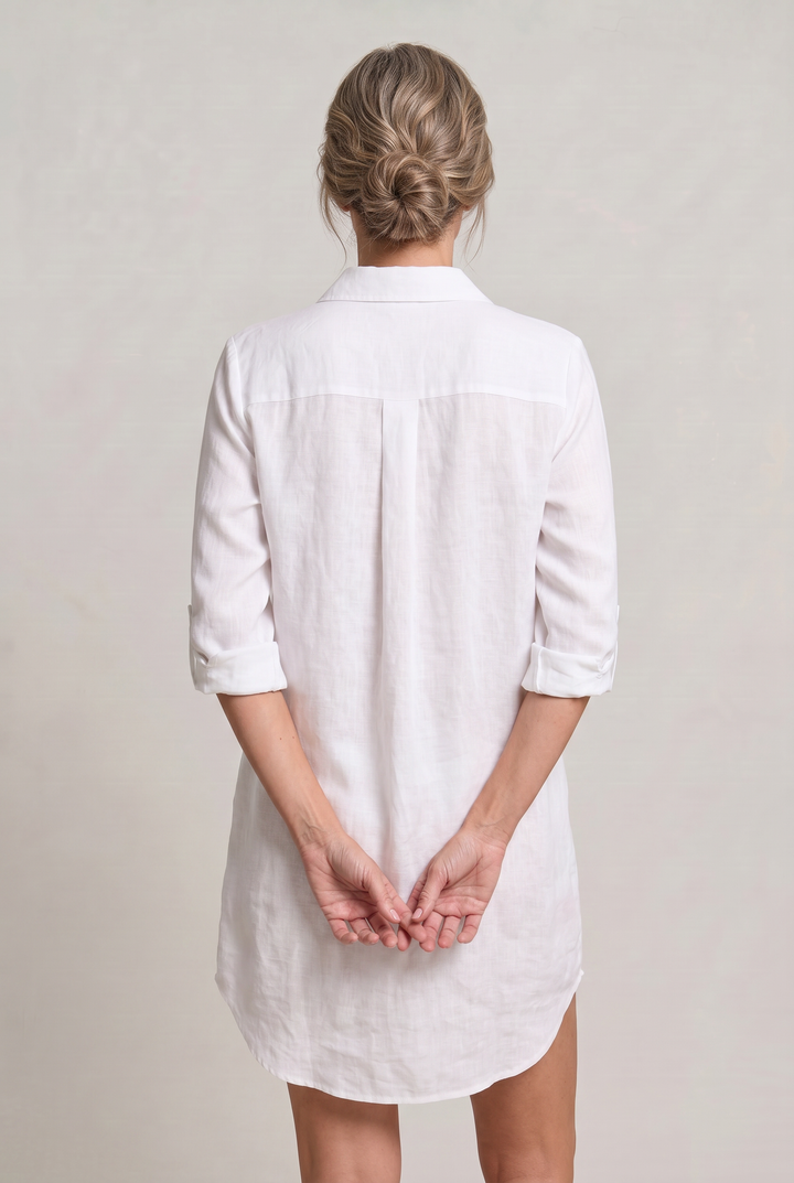 Women's Oversized Button Down Linen Shirt Dress in White | Invictora.com