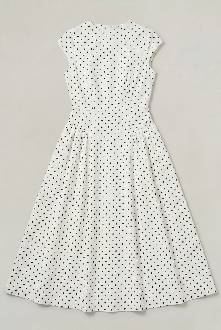 Women's Polka Dot Maxi Dress with Round Neck and A Line Silhouette product image | Invictora.com