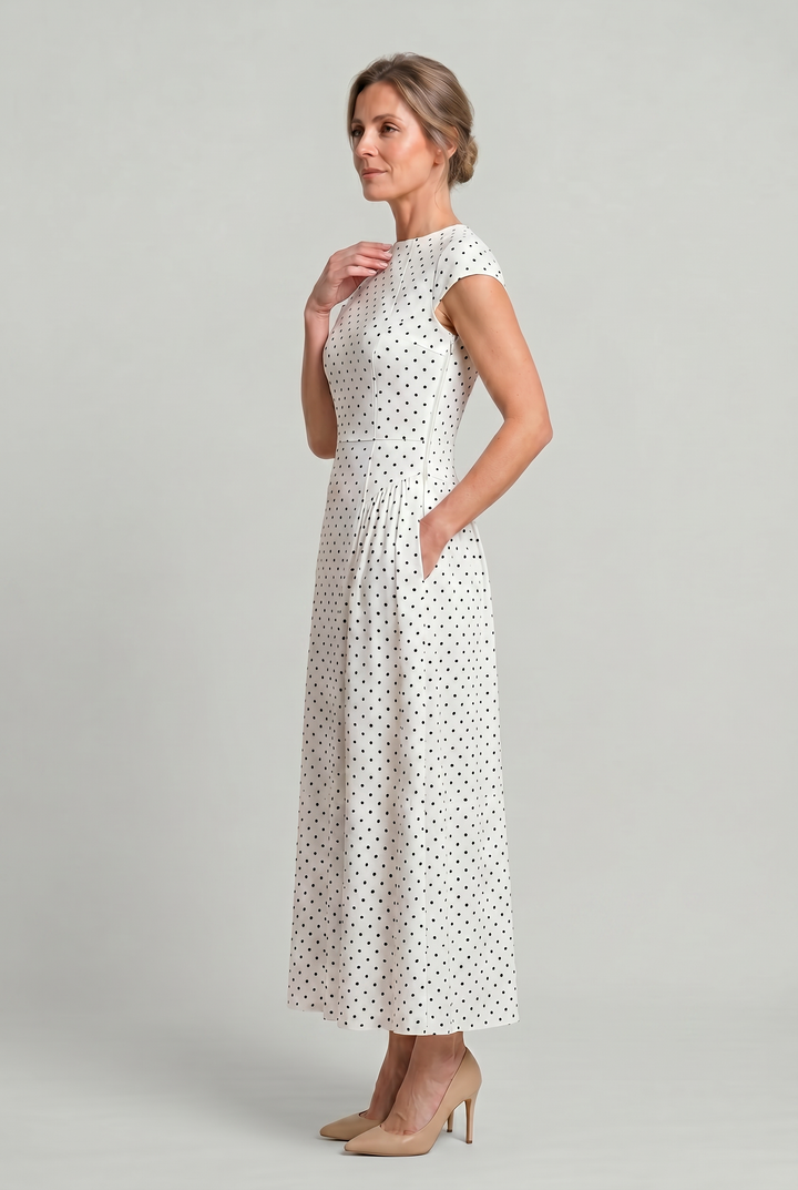 Women's Polka Dot Maxi Dress with Round Neck and A Line Silhouette product image | Invictora.com