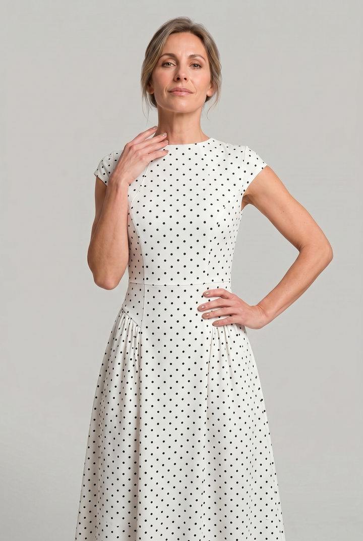Women's Polka Dot Maxi Dress with Round Neck and A Line Silhouette product image | Invictora.com