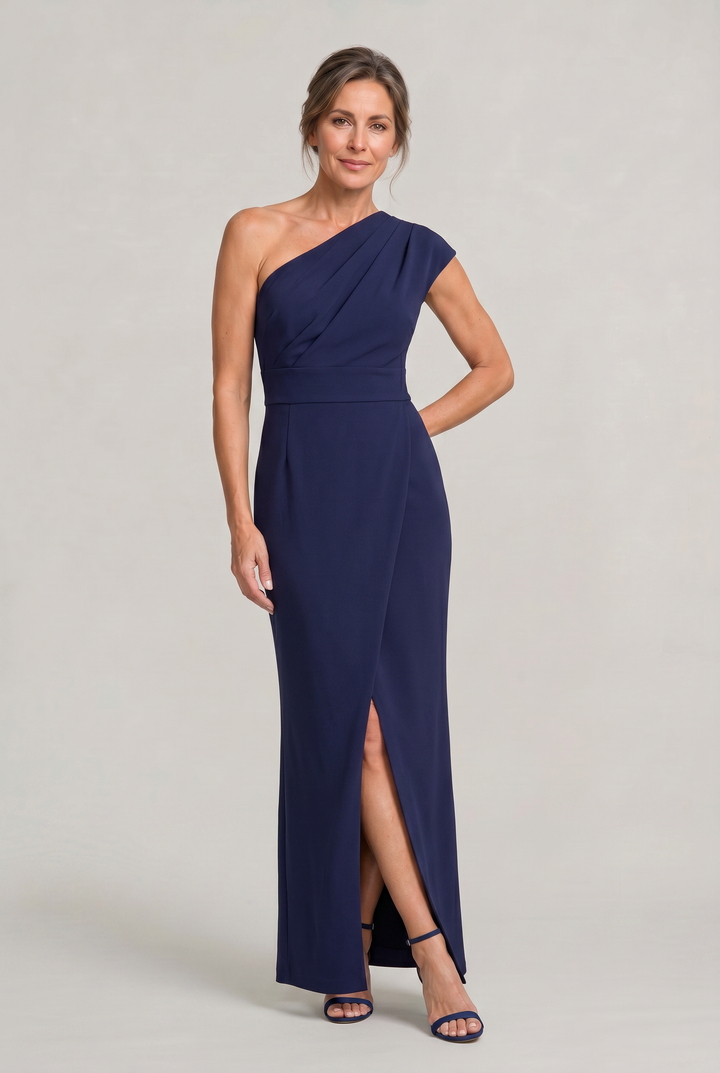 Women's One-Shoulder Maxi Evening Dress - Asymmetric Neckline in Black | Invictora.com