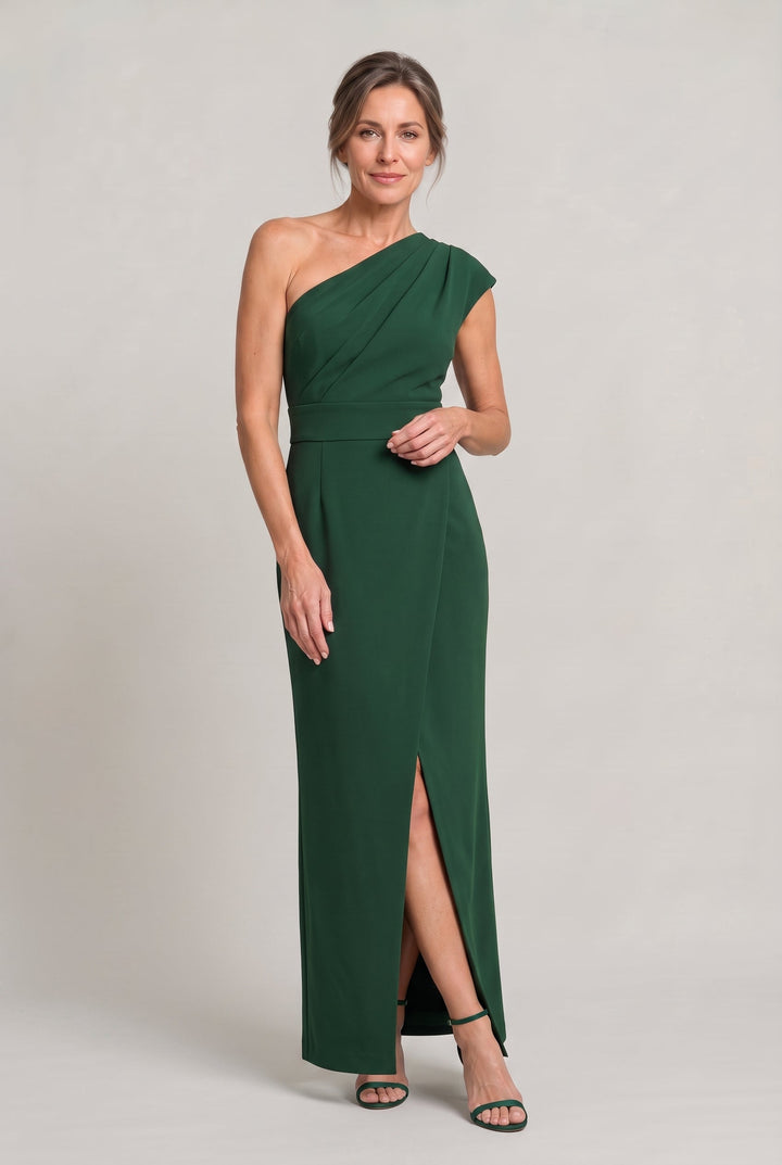 Women's One-Shoulder Maxi Evening Dress - Asymmetric Neckline in Navy | Invictora.com