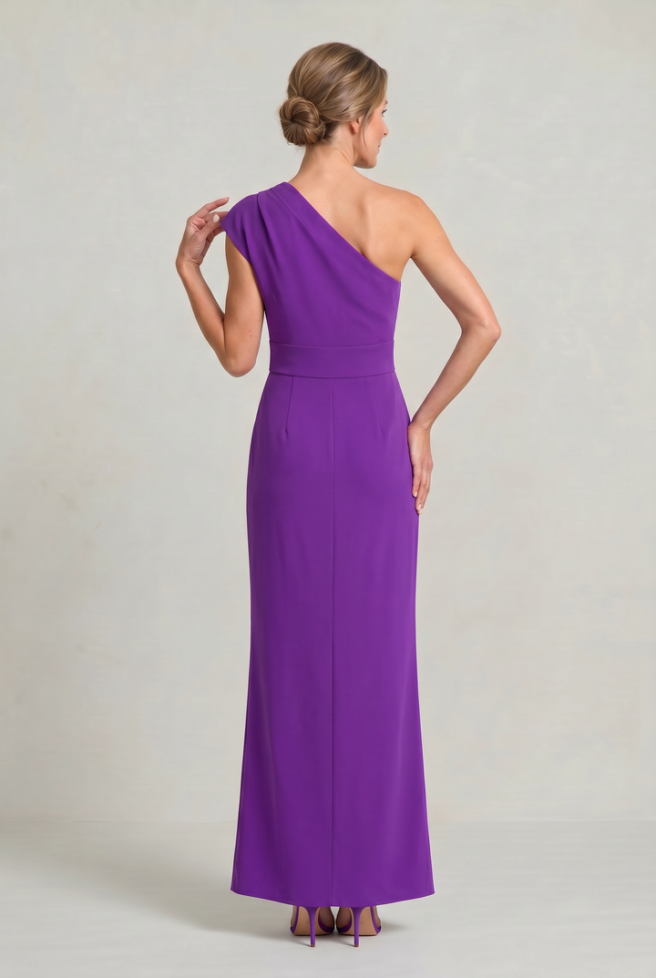 Women's One-Shoulder Maxi Evening Dress - Asymmetric Neckline in Purple | Invictora.com