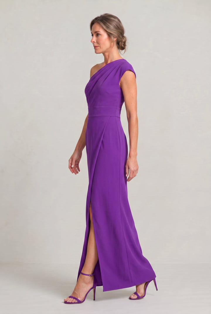 Women's One-Shoulder Maxi Evening Dress - Asymmetric Neckline in Purple | Invictora.com