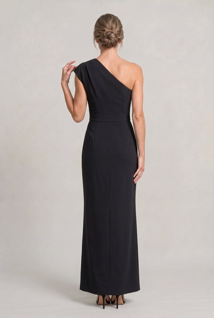 Women's One-Shoulder Maxi Evening Dress - Asymmetric Neckline in Black | Invictora.com