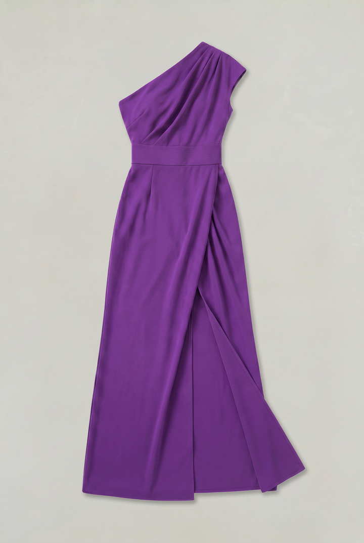 Women's One-Shoulder Maxi Evening Dress - Asymmetric Neckline in Purple | Invictora.com