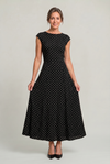 Women's Polka Dot Maxi Dress - Cap Sleeve Waist Detail Summer Dress product image | Invictora.com