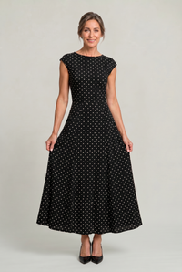Women's Polka Dot Maxi Dress – Cap Sleeve Waist Detail Summer Dress