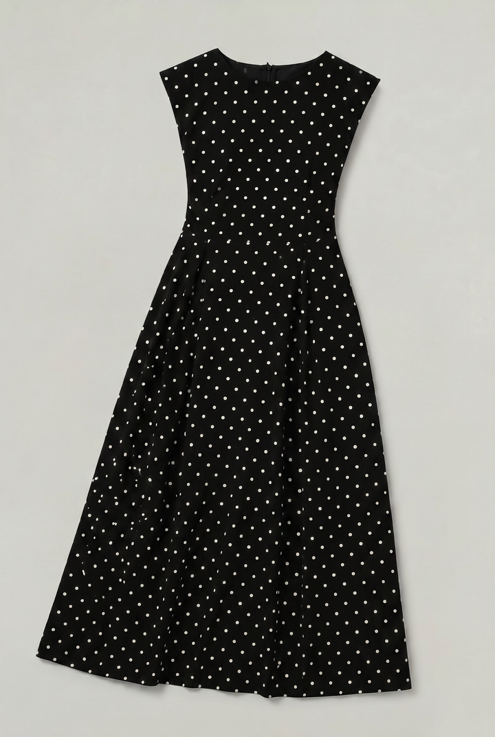 Women's Polka Dot Maxi Dress – Cap Sleeve Waist Detail Summer Dress | Invictora.com
