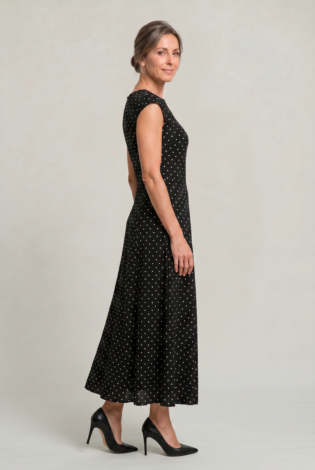Women's Polka Dot Maxi Dress - Cap Sleeve Waist Detail Summer Dress product image | Invictora.com