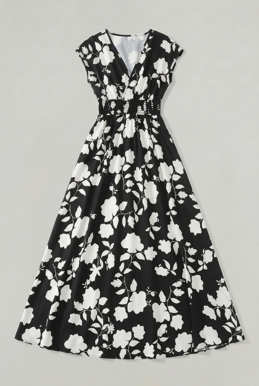 Women's V-Neck Floral Print Summer Maxi Dress in Black | Invictora.com