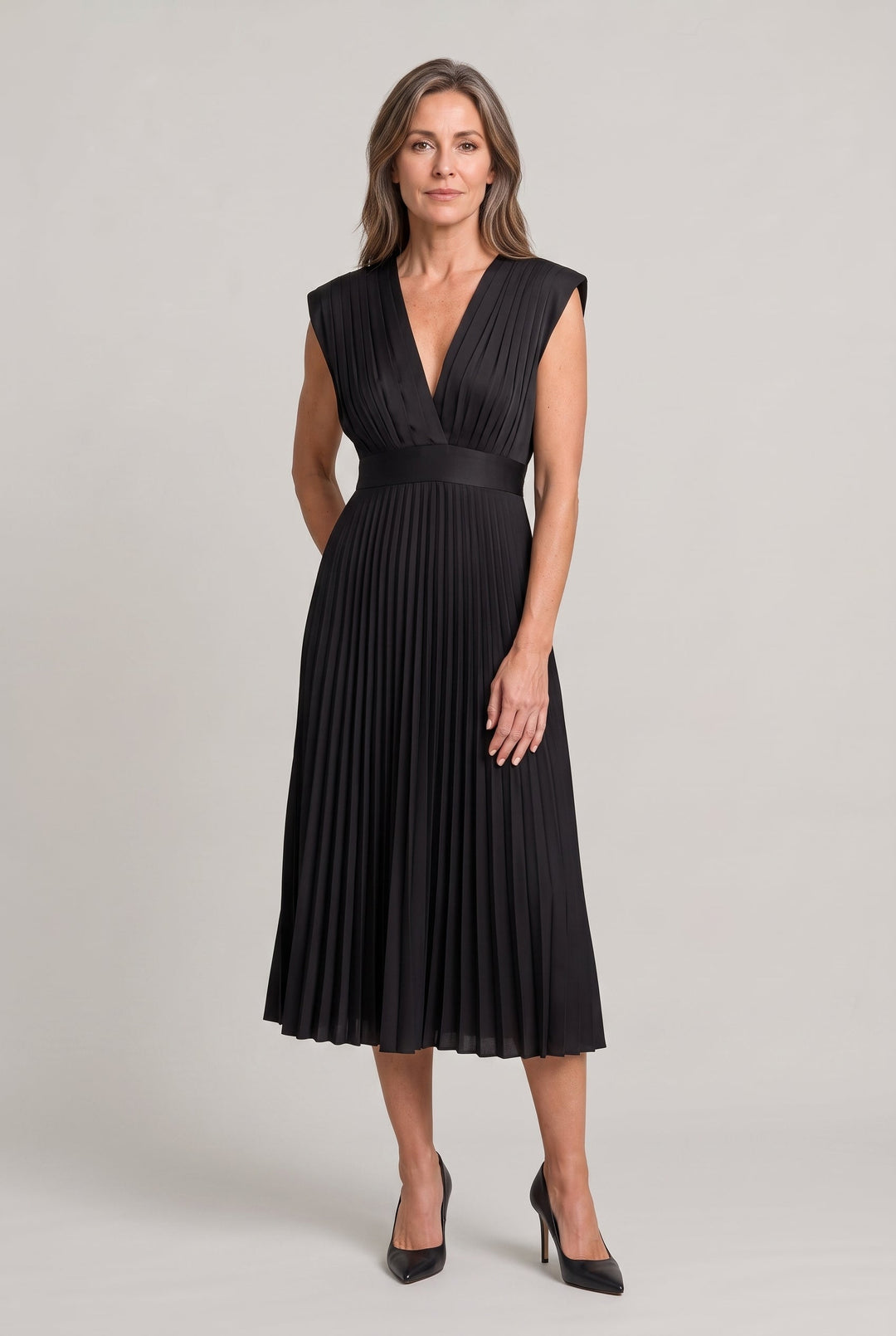 Women's Pleated Midi V-Neck Wedding Guest Dress product image | Invictora.com