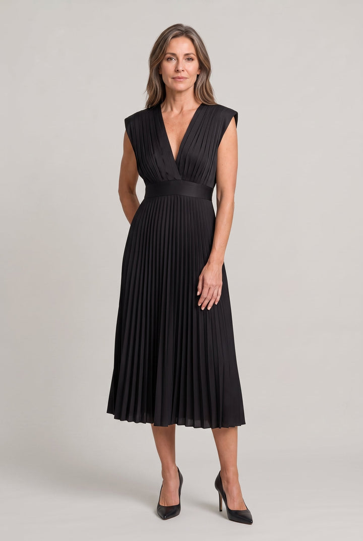 Women's Pleated Midi V-Neck Wedding Guest Dress product image | Invictora.com