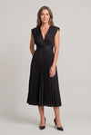 Women's Pleated Midi V-Neck Wedding Guest Dress in Black | Invictora.com