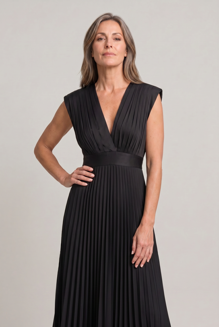 Women's Pleated Midi V-Neck Wedding Guest Dress product image | Invictora.com