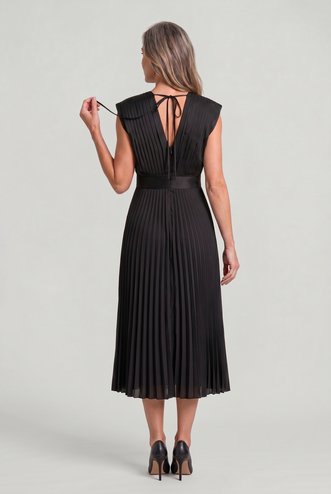 Women's Pleated Midi V-Neck Wedding Guest Dress product image | Invictora.com