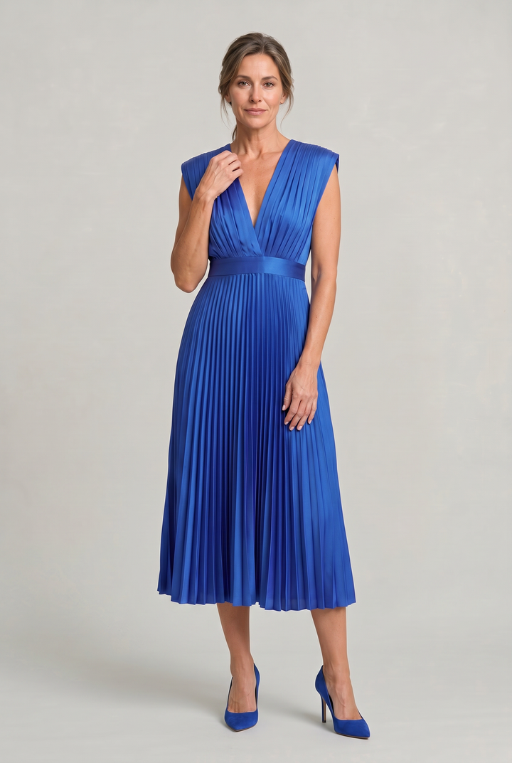 Women's Pleated Midi V-Neck Wedding Guest Dress product image | Invictora.com
