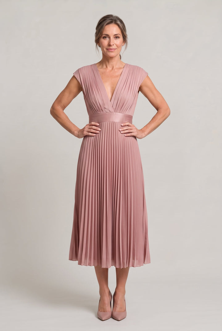 Women's Pleated Midi V-Neck Wedding Guest Dress product image | Invictora.com
