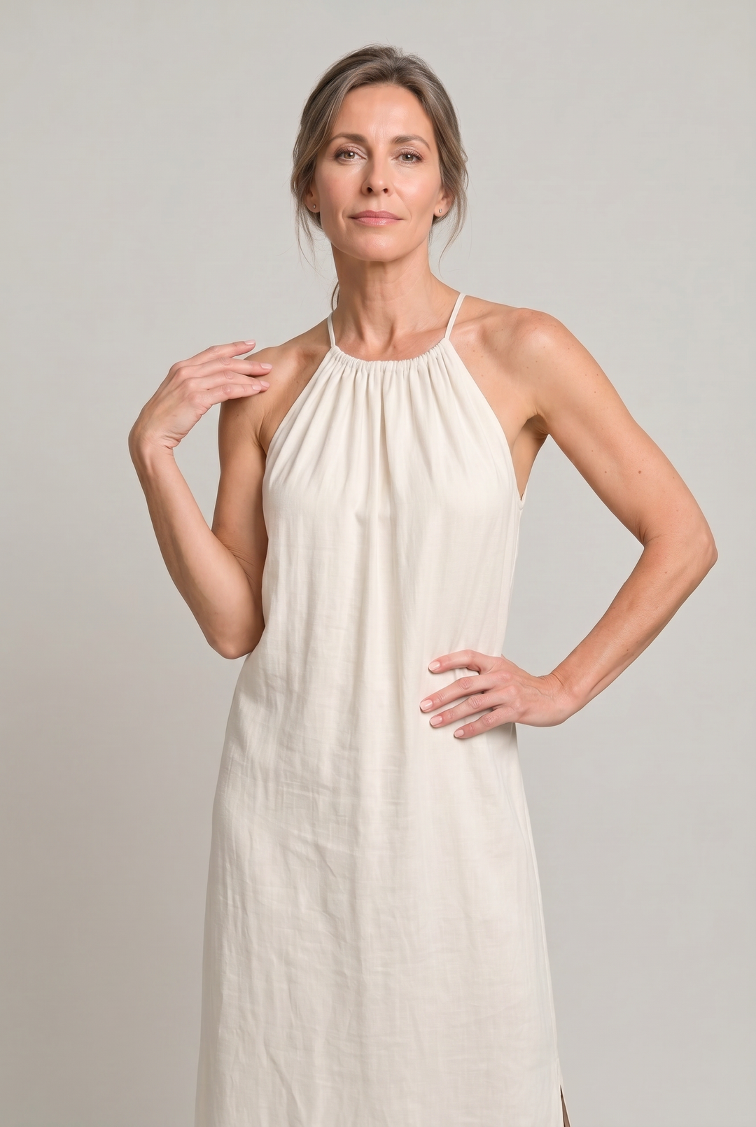 Women's Halter Neck Sleeveless Summer Maxi Dress in Apricot | Invictora.com