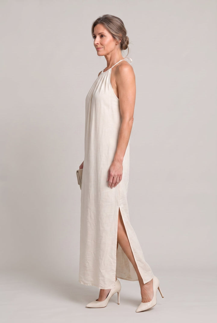Women's Halter Neck Sleeveless Summer Maxi Dress in Apricot | Invictora.com