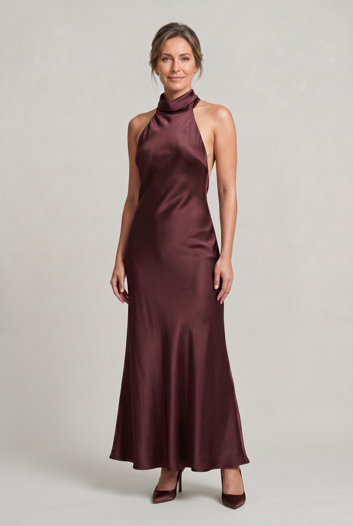 Women's Satin Halter Maxi Dress - Open Back Cowl Neck Formal Evening Gown product image | Invictora.com