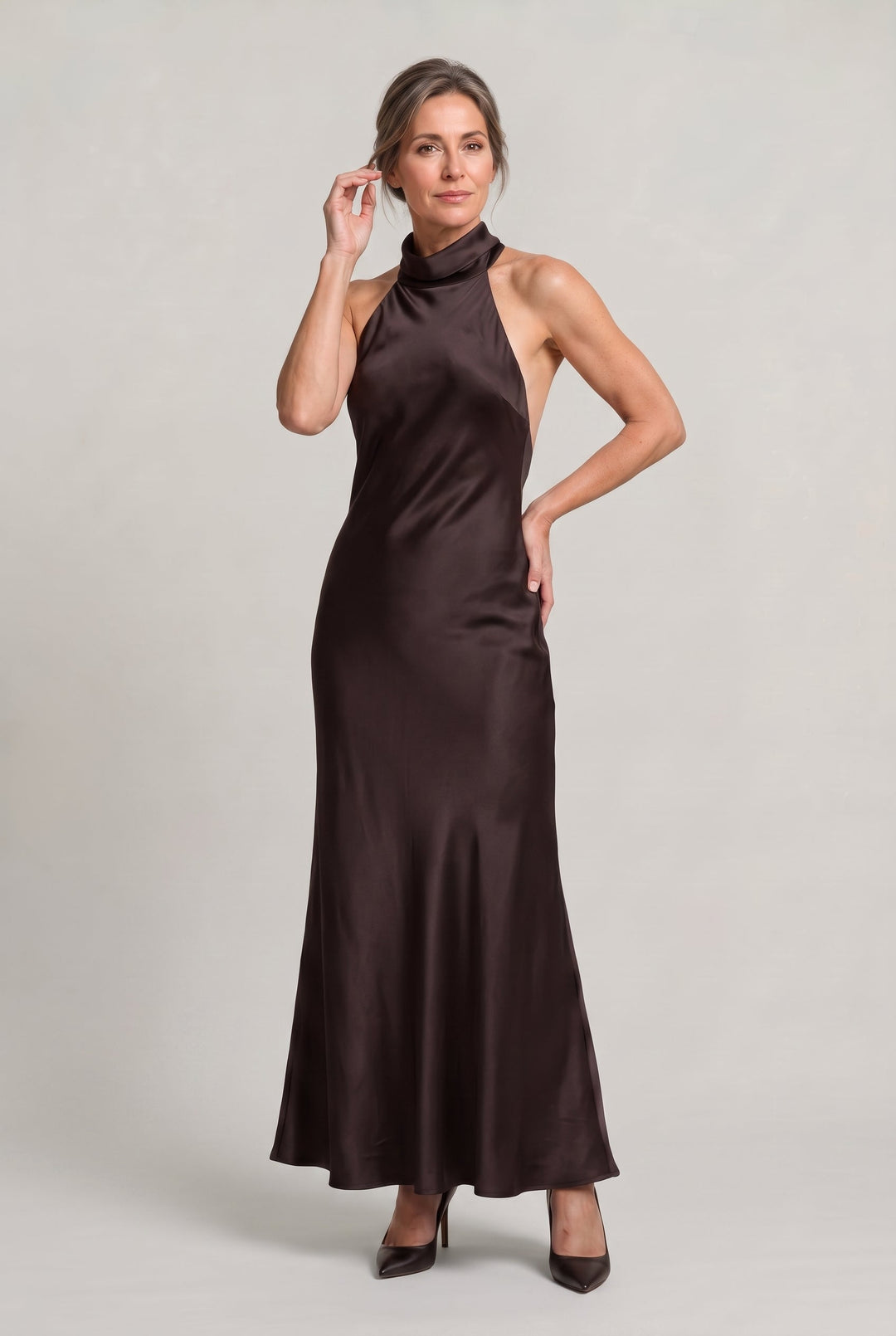 Women's Satin Halter Maxi Dress - Open Back Cowl Neck Formal Evening Gown product image | Invictora.com