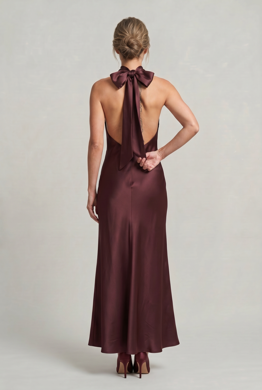 Women's Satin Halter Maxi Dress - Open Back Cowl Neck Formal Evening Gown product image | Invictora.com