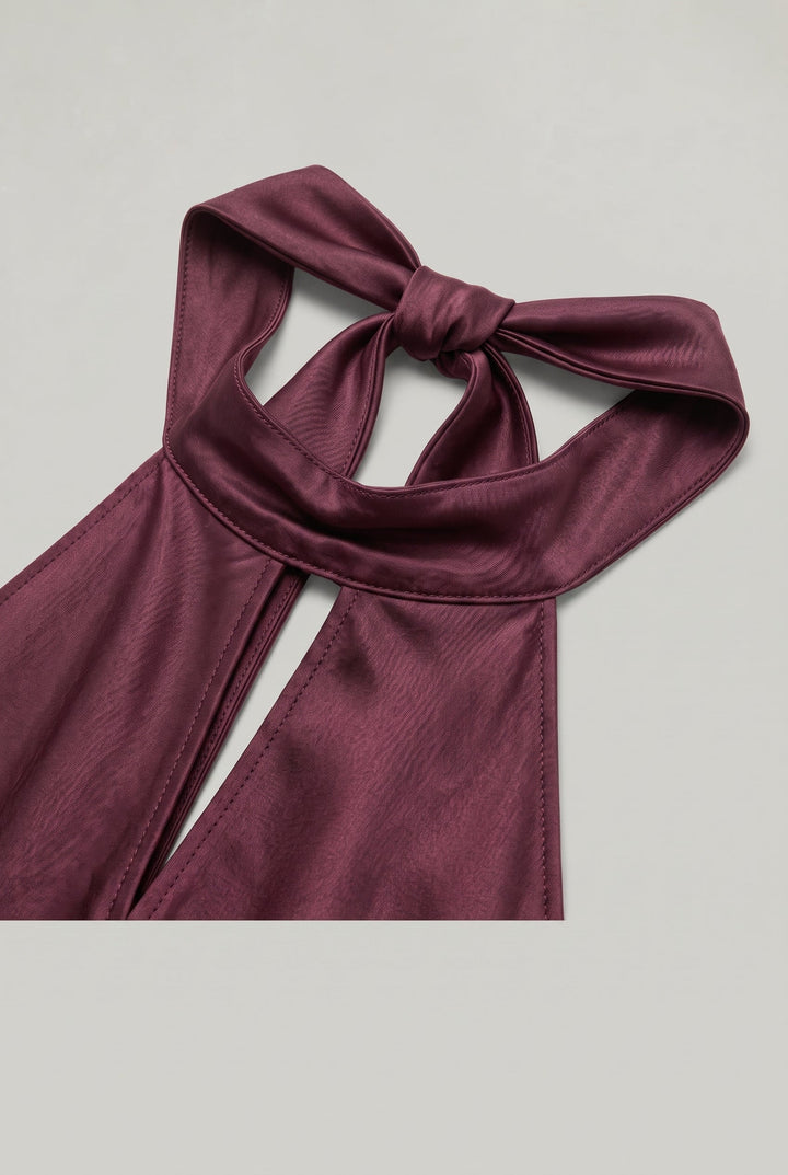 Women's Satin Halter Maxi Dress - Open Back Cowl Neck Formal Evening Gown | Invictora.com
