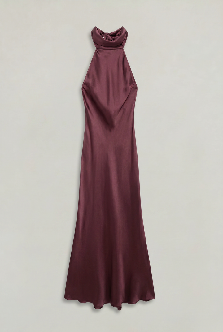 Women's Satin Halter Maxi Dress - Open Back Cowl Neck Formal Evening Gown product image | Invictora.com