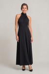 Women's Satin High Neck Bridesmaid Maxi Dress in Black | Invictora.com