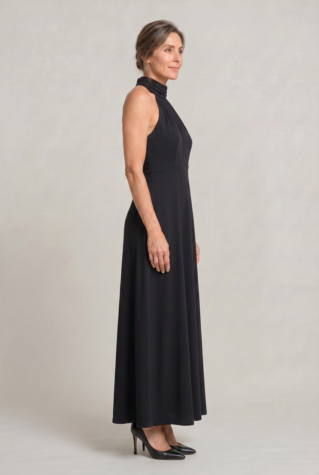 Women's Satin High Neck Bridesmaid Maxi Dress in Black | Invictora.com