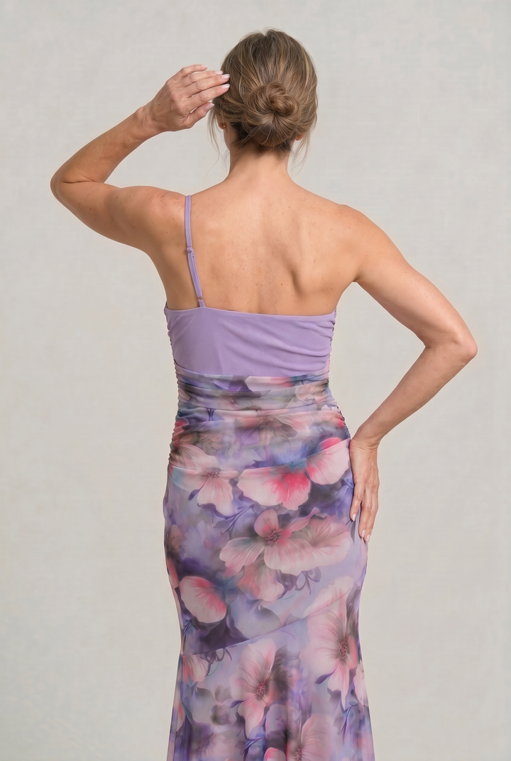 Women's A-line Floral Maxi Dress in Purple | Invictora.com