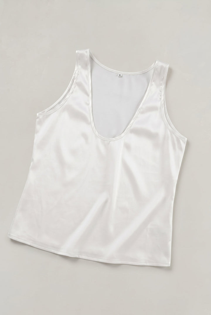 Women's Deep V-Neck Satin Tank Top in White | Invictora.com
