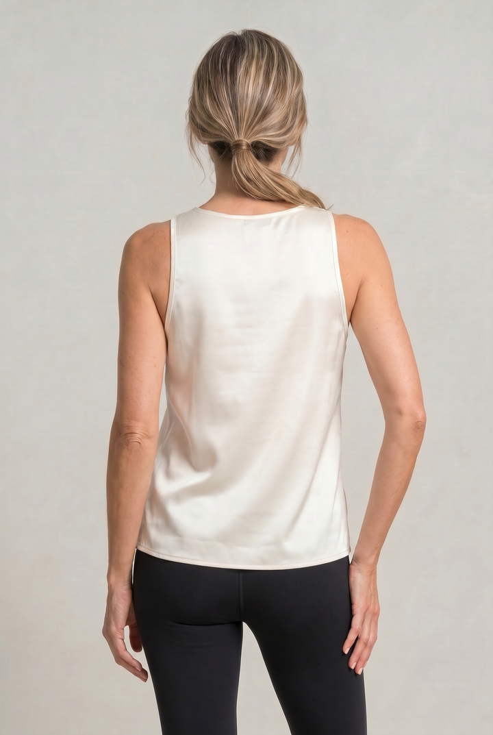 Women's Deep V-Neck Satin Tank Top in White | Invictora.com