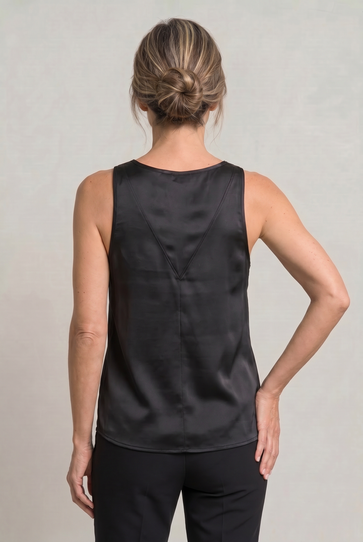 Women's Deep V-Neck Satin Tank Top in Black | Invictora.com