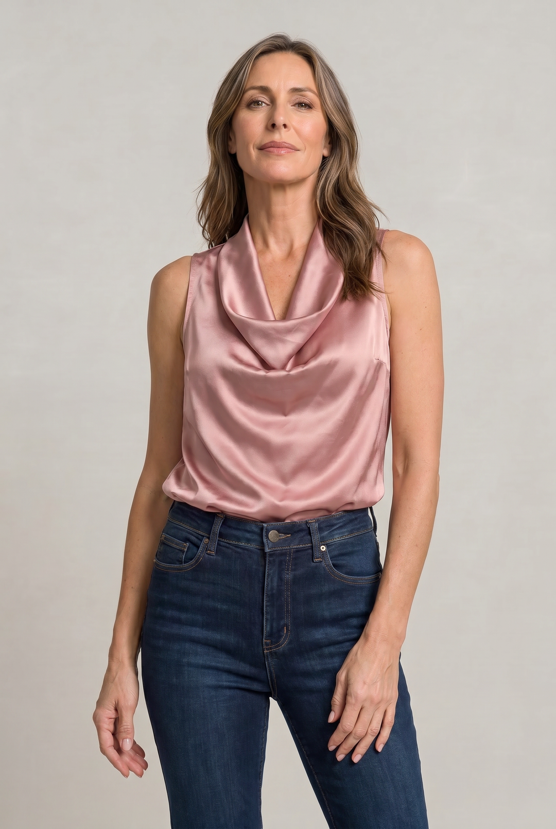 Women's Cowl Neck Sleeveless Cami Top - Draped Front in Pink | Invictora.com
