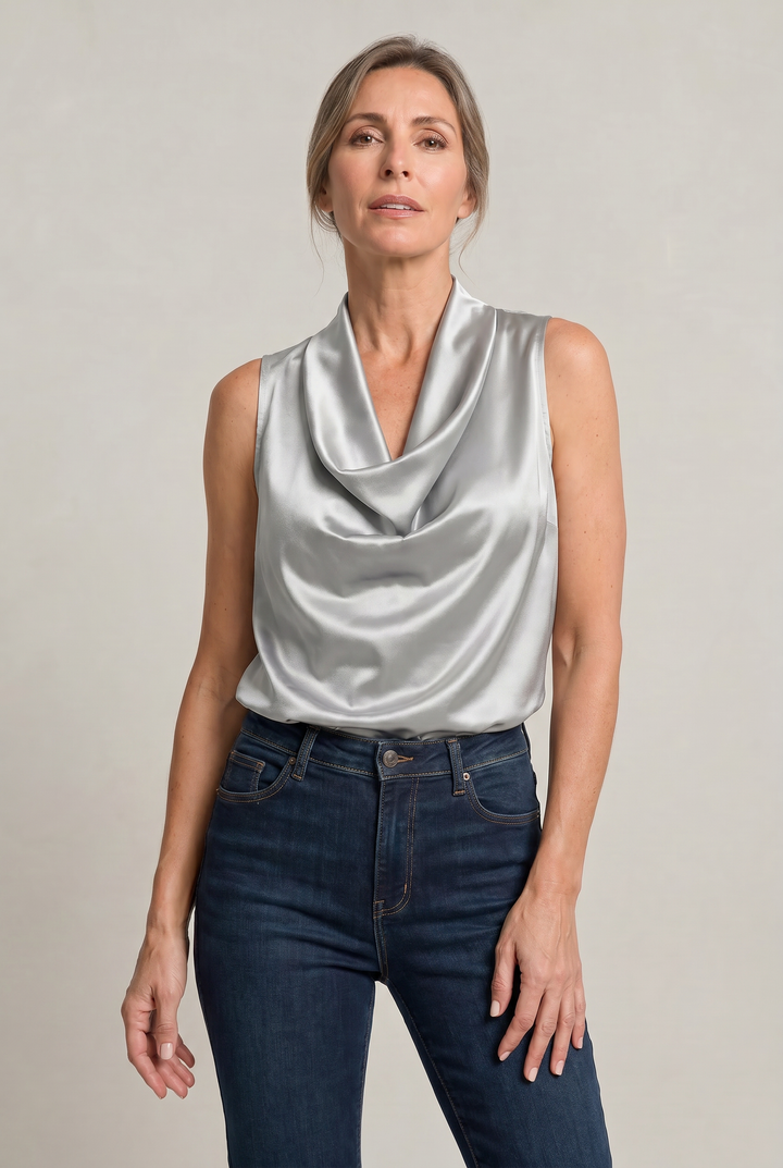 Women's Cowl Neck Sleeveless Cami Top - Draped Front in Pink | Invictora.com