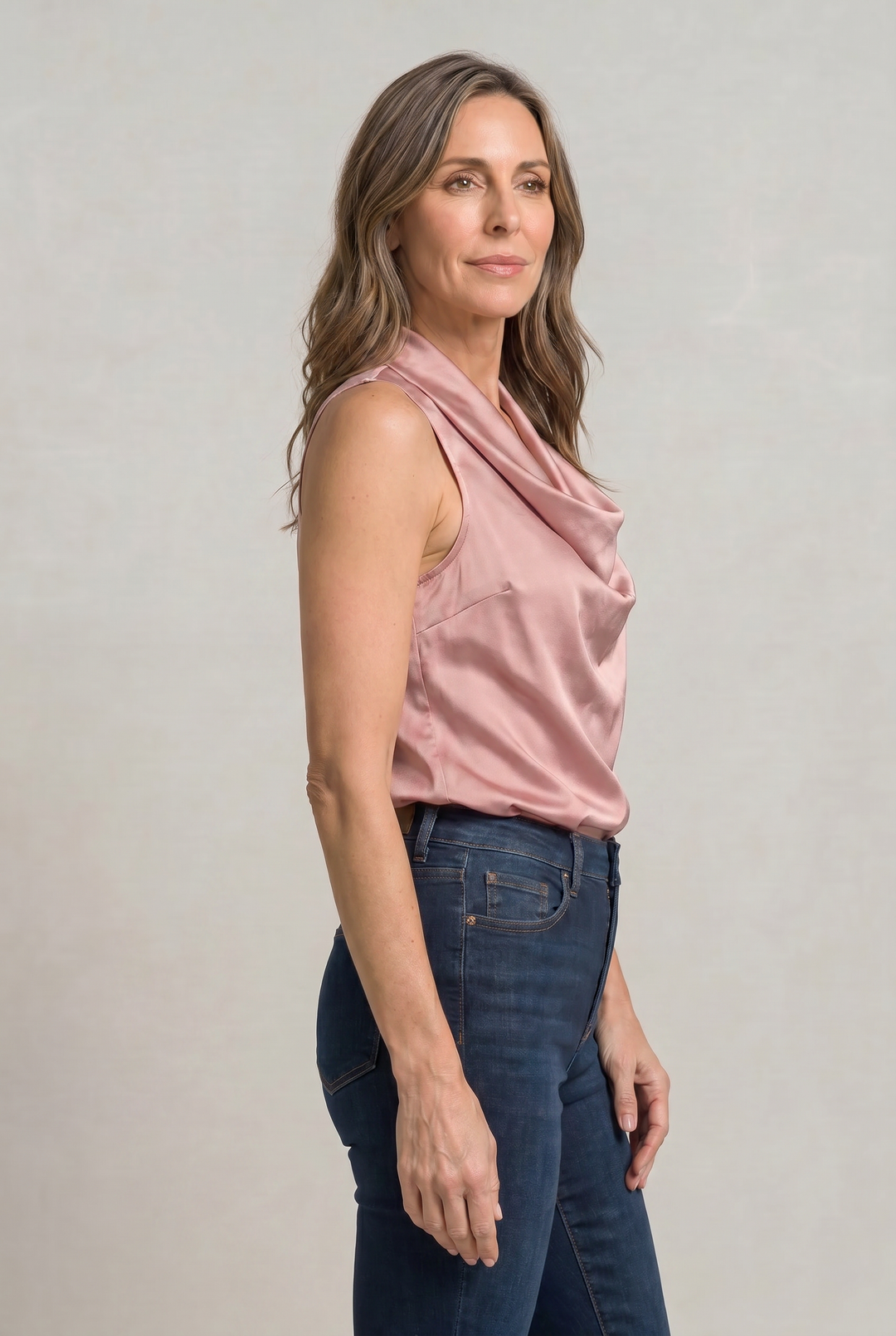 Women's Cowl Neck Sleeveless Cami Top - Draped Front in Pink | Invictora.com